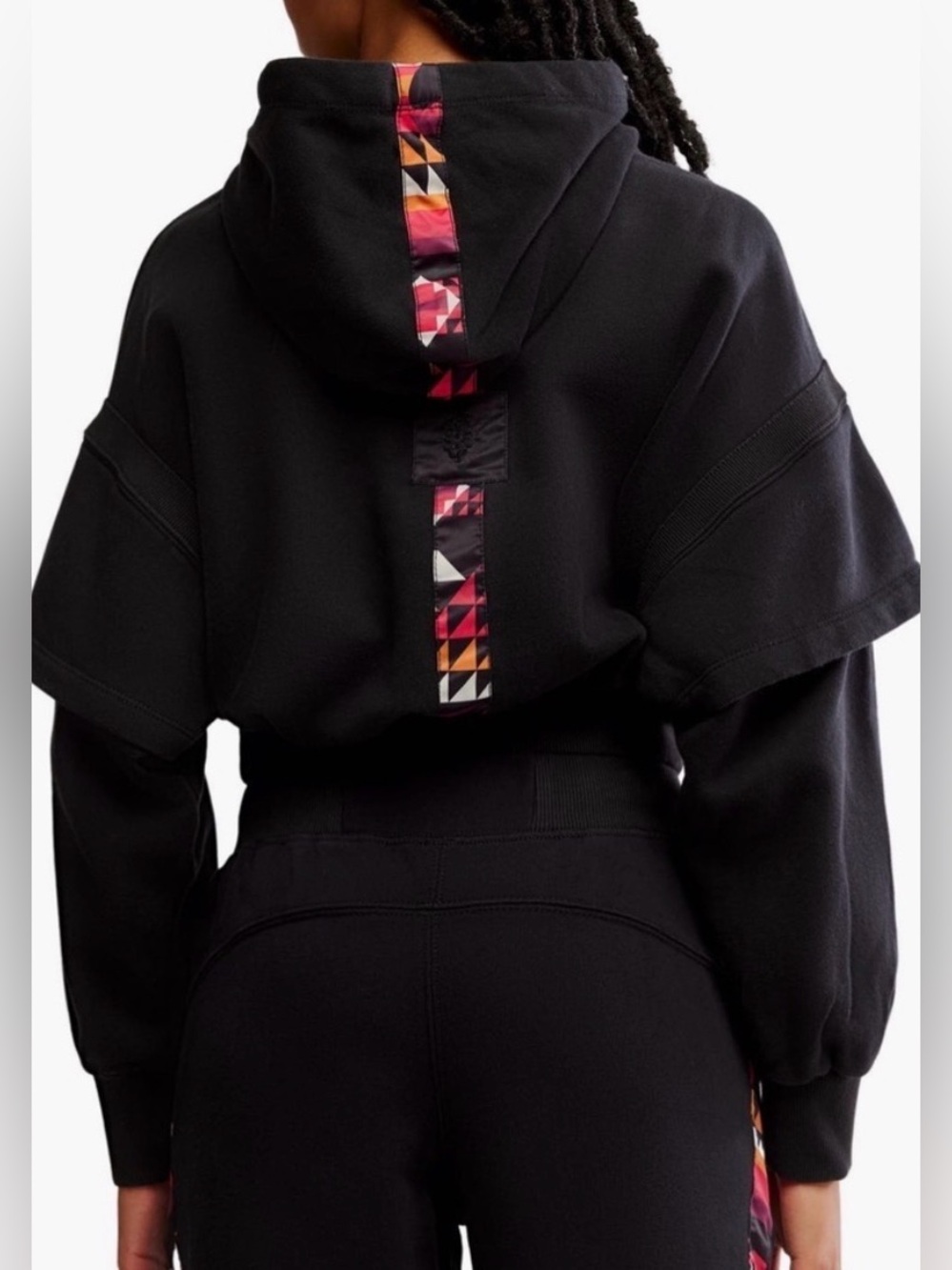 FP Movement Black Cropped Hoodie with Geometric Accent Large